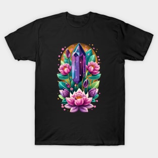 Lotus Flower and Purple Amethyst Crystal Spirituality T-Shirt